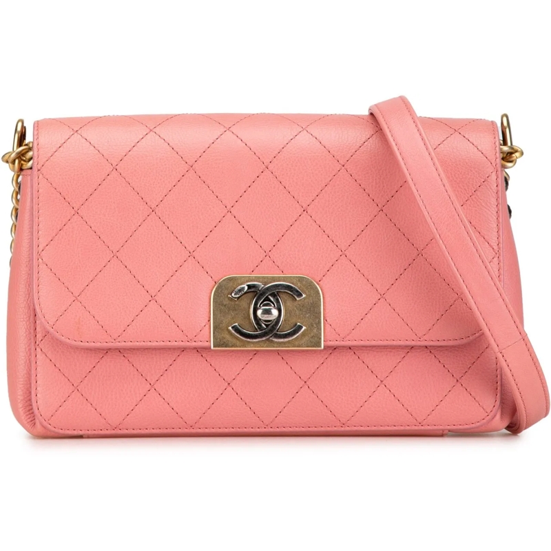 Chanel Schultertasche Quilted Calfskin Straight Lined Flap rose