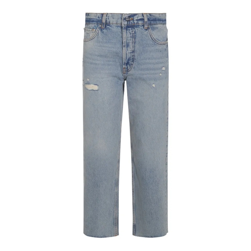 Anine Bing Jeans Light Blue Straight-Leg Jeans With Distressed Deta Grey