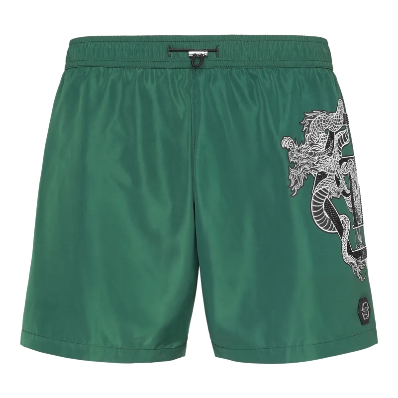 Philipp Plein Shorts Badehose Dragon grün