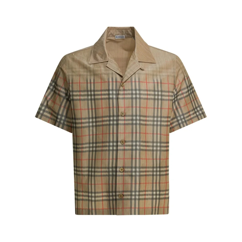 Burberry Overhemd Short-Sleeved Button-Down Shirt With Plaid Pattern Neutrals