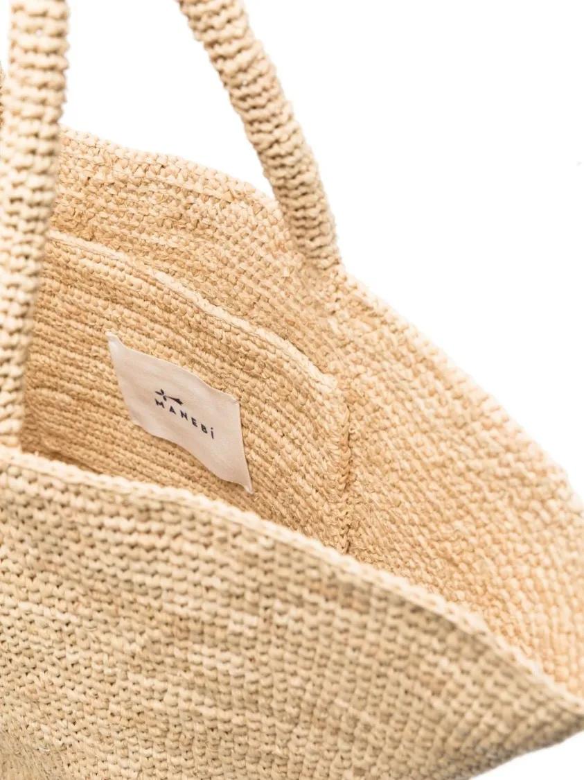 Manebi Totes & shoppers Sand Beige Rafia Bag With Rolled Handles in beige