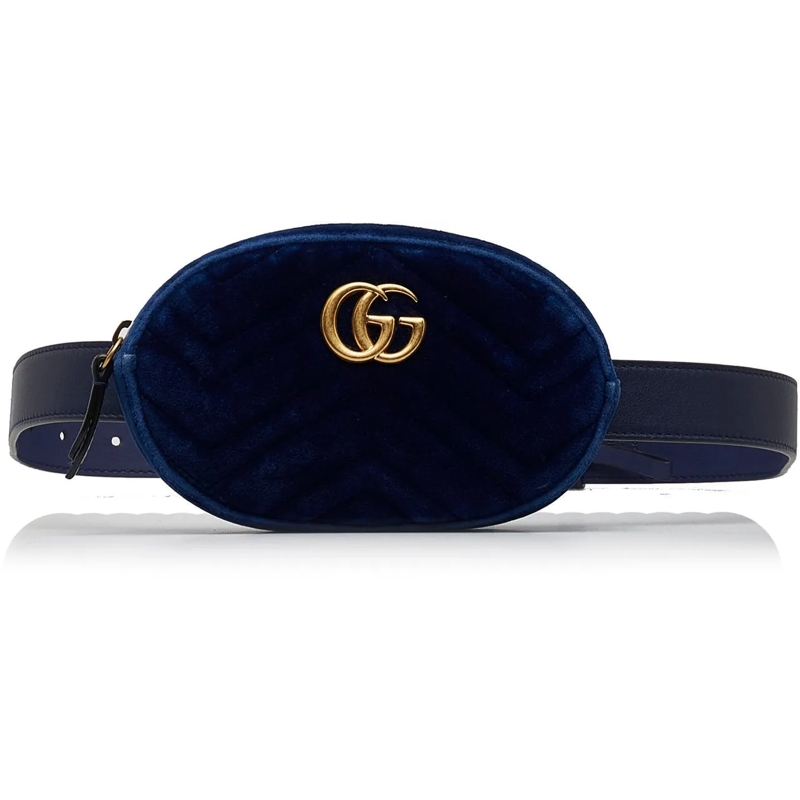 Gucci Schultertasche GG Marmont Matelasse Velvet Belt Bag blau