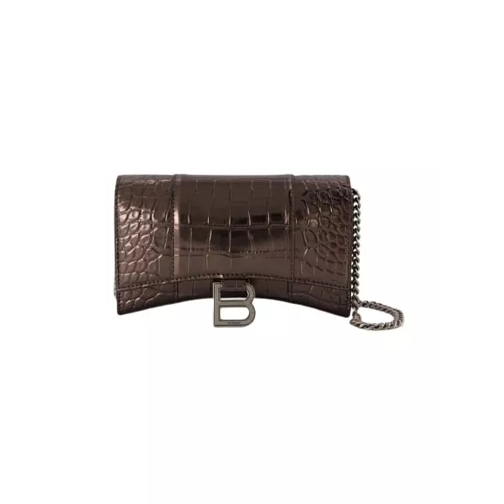 Balenciaga Dark Bronze Leather Hourglass Wallet On Chain Black Portemonnee Aan Een Ketting