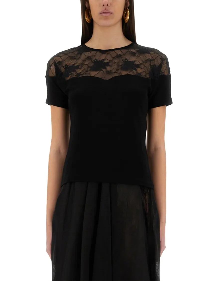 Thumbnail - Nina Ricci - Slim-Fit Top With Delicate Lace Insert - Größe 38 - schwarz