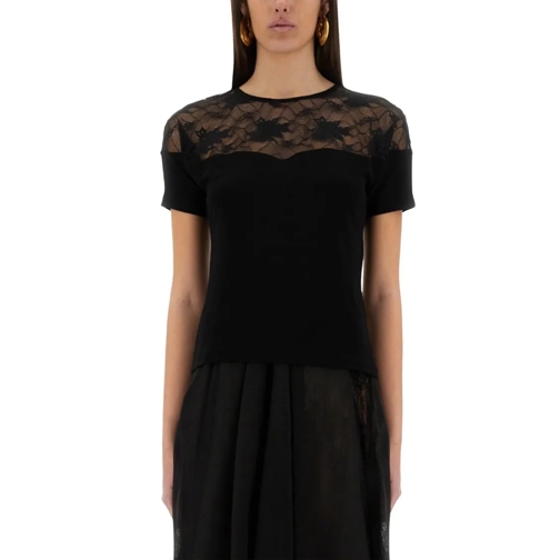 Nina Ricci Blusen Slim-Fit Top With Delicate Lace Insert Black