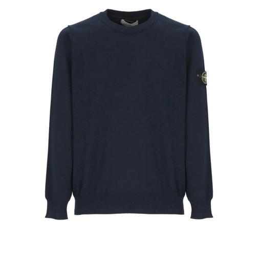 Stone Island Pullover Blue Sweater With Logo Blue