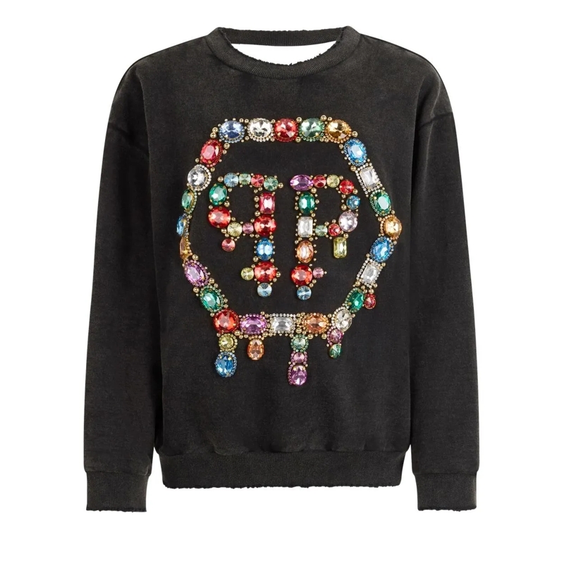 Philipp Plein Sweatshirt Open Back Sweatshirt Hexagon Stones schwarz