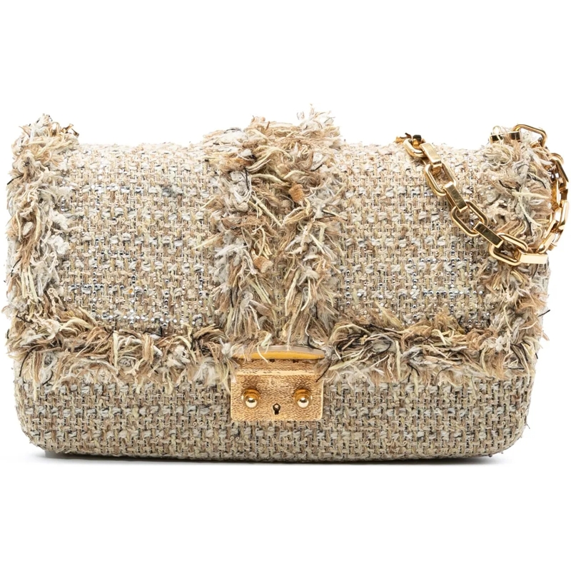 Christian Dior Schultertasche New Rock Tweed and Rhinestones Chain Shoulder Bag braun