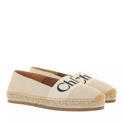 Chloé Woody Espadrille Flat Leather Canvas Soft White Espadrille
