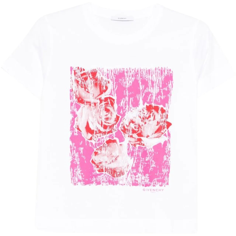 Givenchy T-Shirt Top White Pink rose