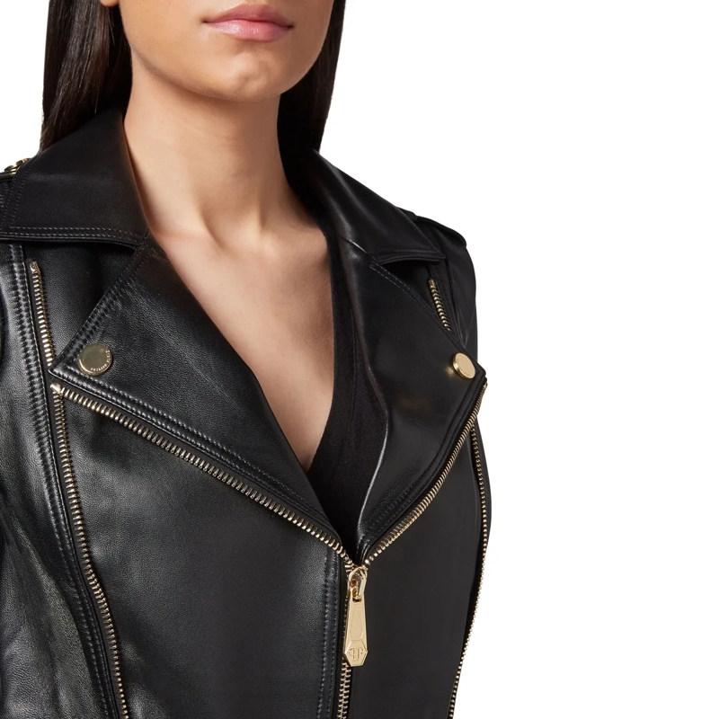 Philipp Plein Lederjacke Leder Biker-Jacke schwarz(Image 4)
