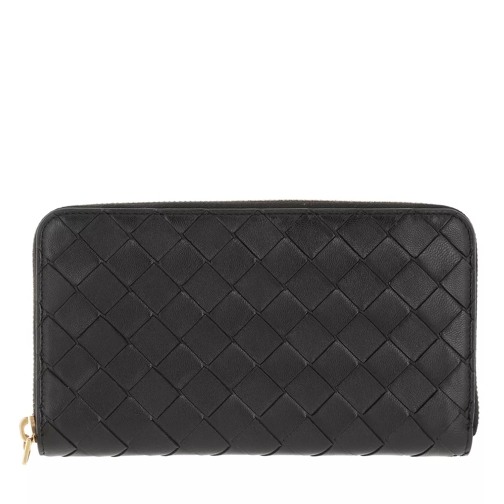 Bottega Veneta Zip Around Wallet Leather Black Portemonnaie mit Zip-Around-Reißverschluss