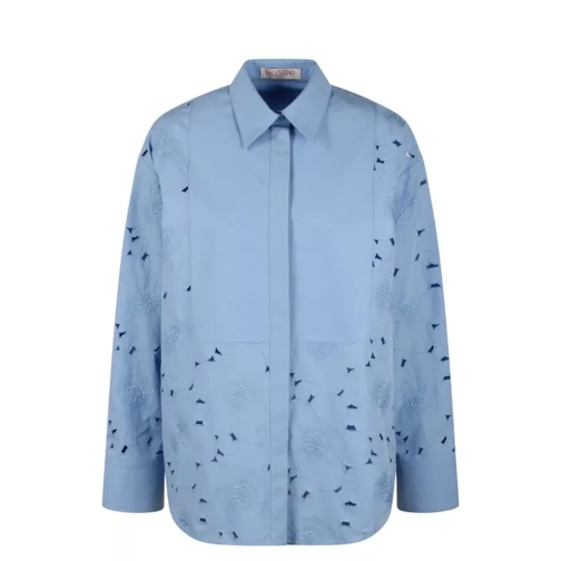 Valentino Embroidered Cotton Poplin Shirt Blue 