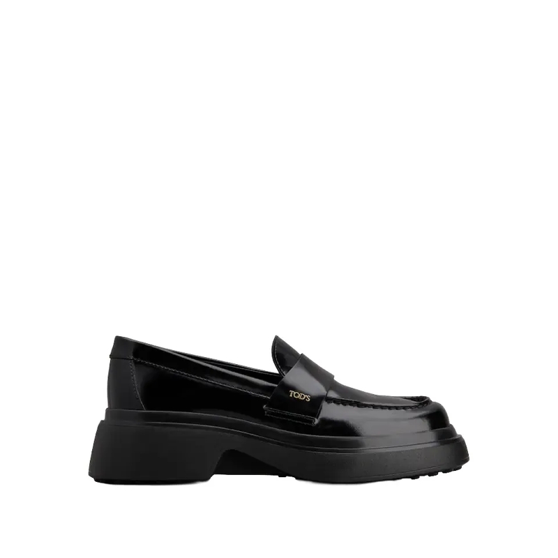 Tod's Ballerinas Timeless Black Calfskin Loafers With Textured Sole Black