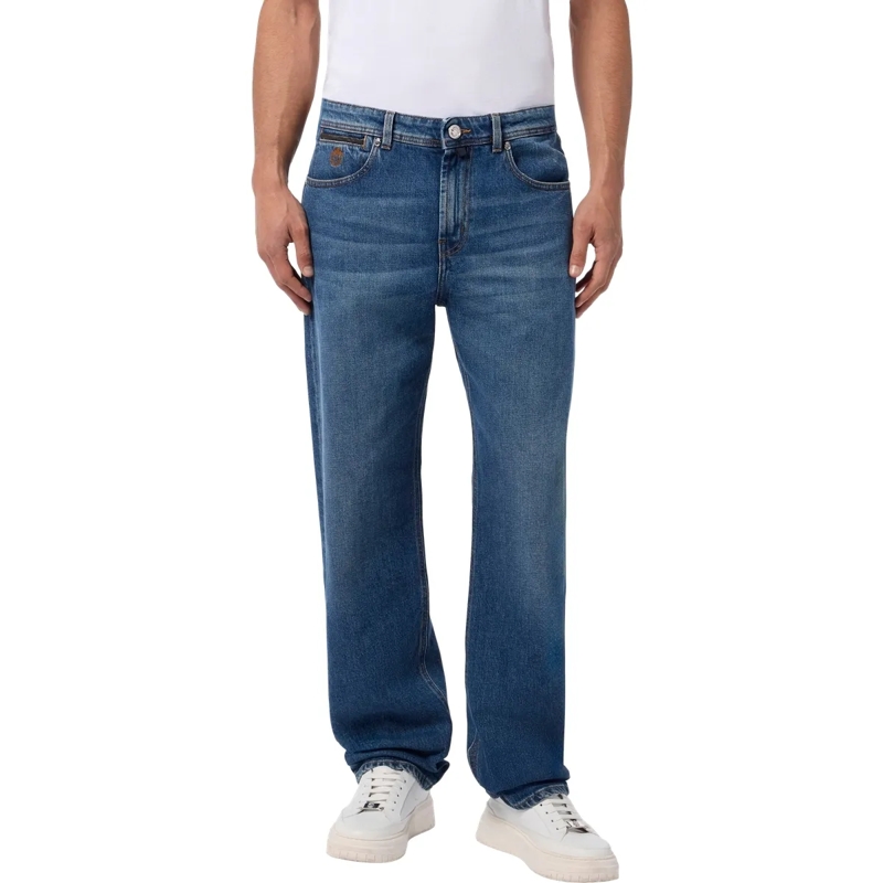 BILLIONAIRE Jeans mit geradem Bein Relaxed Fit Jeans Leather Details blau(Image 3)