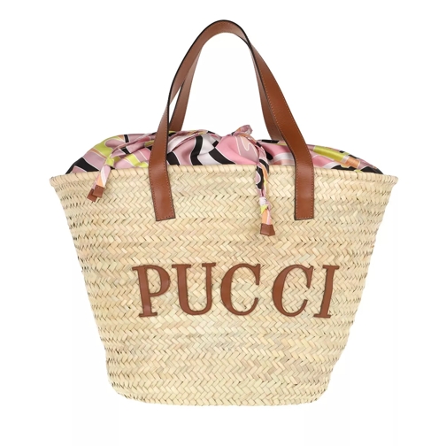 Emilio Pucci Bucket Bag Solid Naturale+Rosa/Giallo Korbtasche