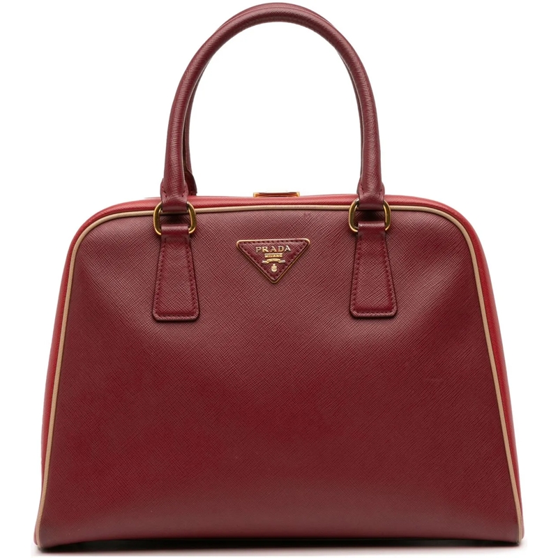 Prada Tote Saffiano Lux Pyramid Frame Top Handle Bag rot