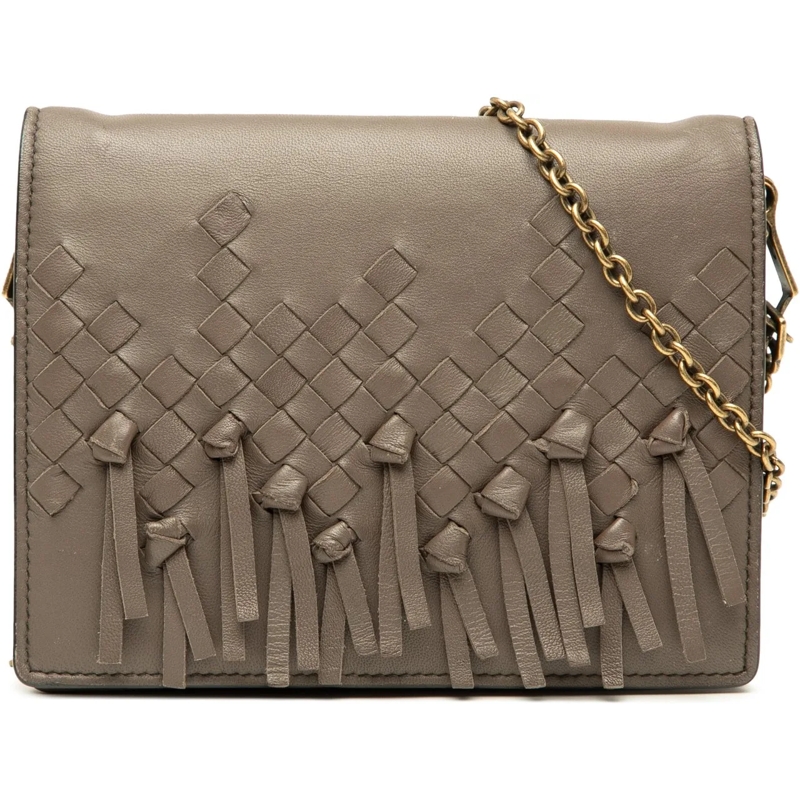 Bottega Veneta Sac à bandoulière Nappa Intrecciato Fringe Wallet on Chain braun