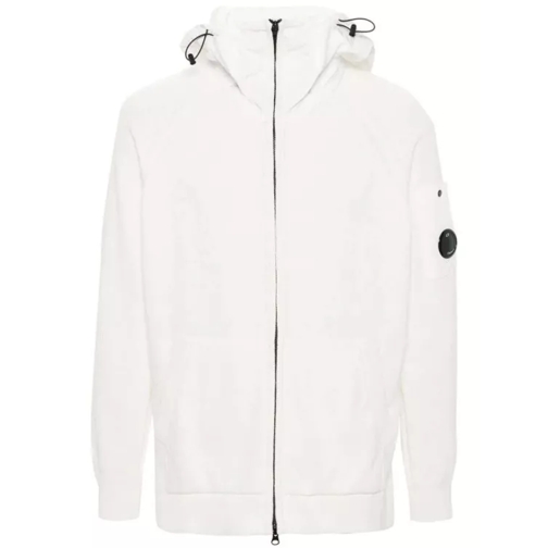 CP Company White Panelled Cotton Zip-Up Hoodie White 