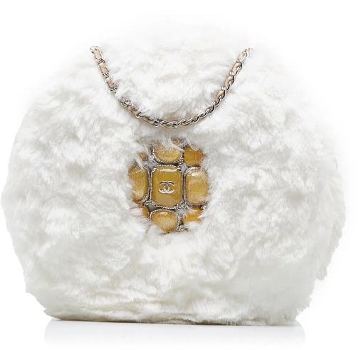 Chanel Sac à bandoulière 2010 CC Crystal Embellished Faux Fur Round Crossbo weiß (Image 2)
