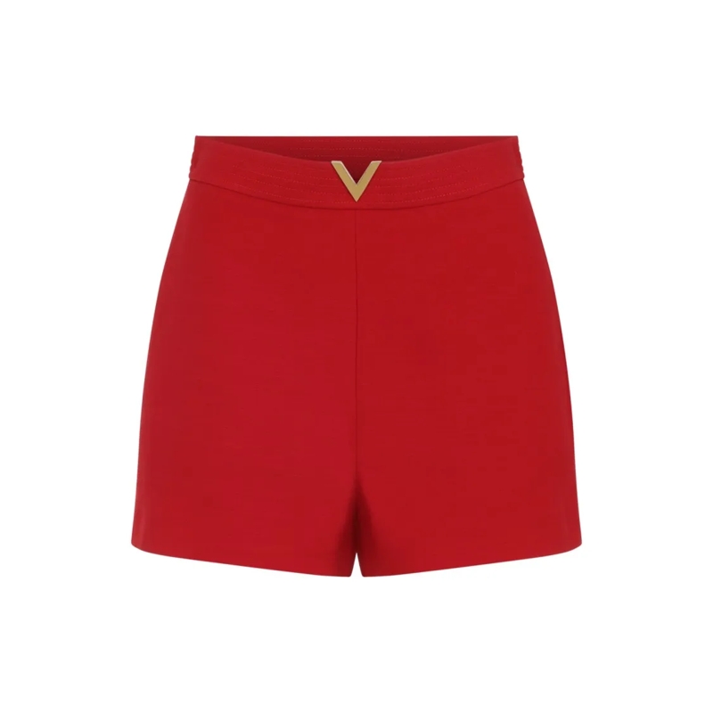 Valentino Garavani Casual Shorts High-Waist Bermuda Shorts With Gold V-Detail Red