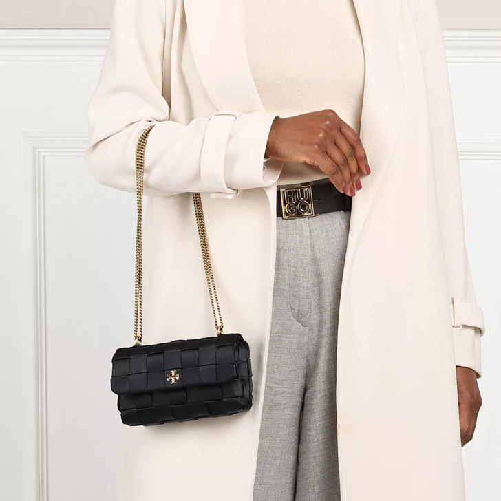 Tory Burch Kira Woven Satin Mini Flap Bag Black Crossbody Bag
