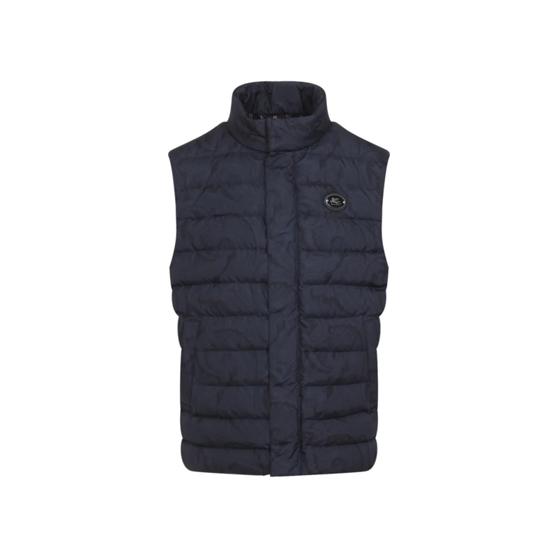 Etro Doudoune Quilted Blue Waistcoat With High Collar Blue