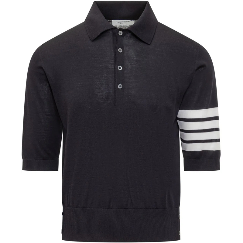 Thom Browne  Polo In Maglia Con Righe Sulla Manica schwarz