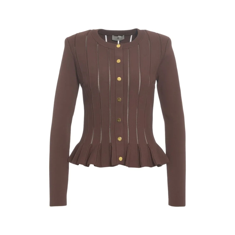 Elisabetta Franchi Strickjacke Cardigan With Ruffle Details Brown