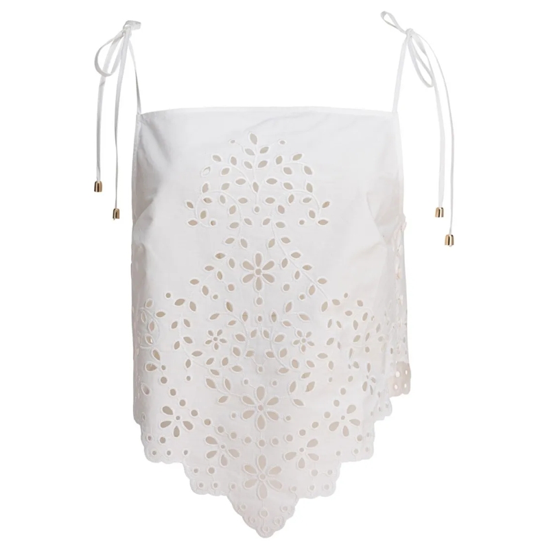 Self Portrait Blouse Delicate Floral Embroidered Cotton Top White