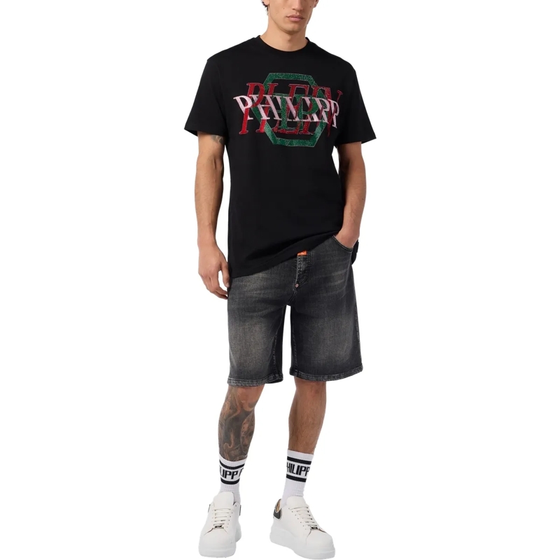 Philipp Plein T-Shirt Round Neck T-Shirt Logo Hexagon Stones schwarz(Image 4)