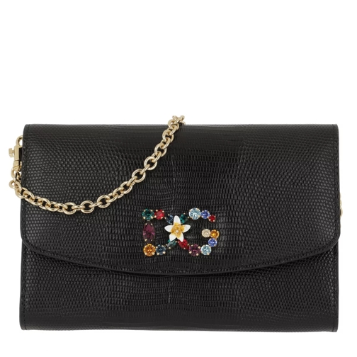 Dolce&Gabbana St. Dauphine Logo Wallet Rhinestones Black Crossbody Bag