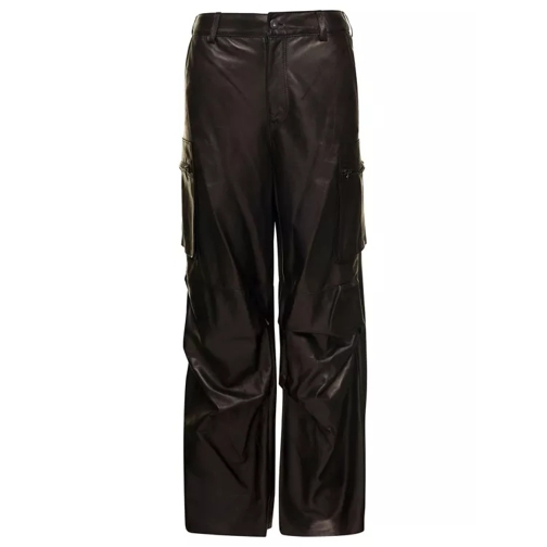 Salvatore Santoro Nappa Leather Cargo Pants Black Cargo-byxor