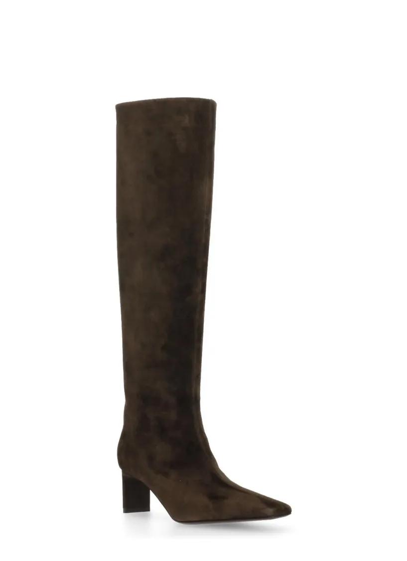 Khaite Boots Knee-High Brown Suede Leather Boots in bruin
