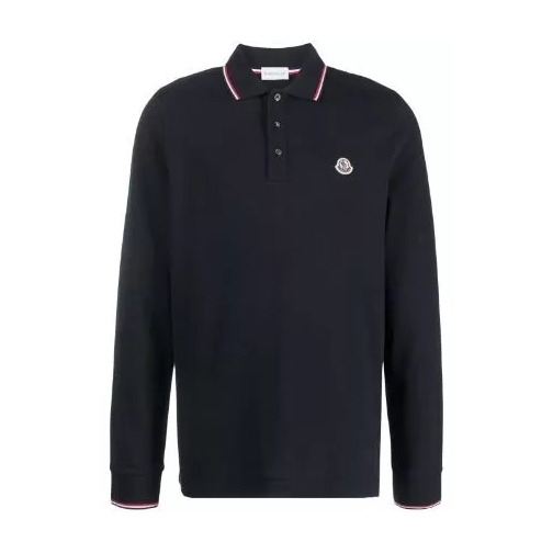 Moncler Logo-Patch Long-Sleeve Polo Shirt Blue Camicie