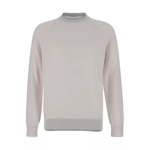 Eleventy Beige Crewneck Sweater With Ribbed Trim In Wool Neutrals 