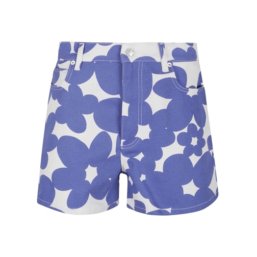 Marni Short décontracté White Cotton Gabardine Shorts With Floral Motif Blue