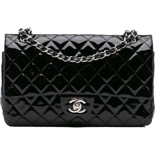 Chanel Sac à bandoulière 2009-2010 Medium Classic Patent Double Flap schwarz