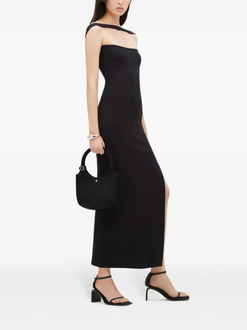 Courrèges Hobo bags Grained Black Calf Leather Shoulder Bag With Silve in zwart