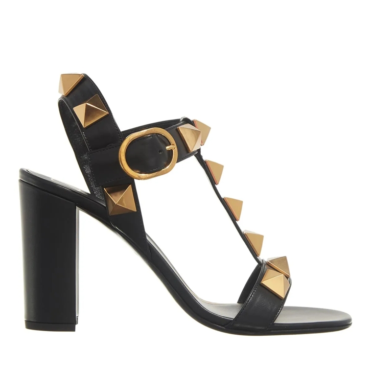 Valentino Garavani Roman Stud Calf Skin Sandals Black High Heel