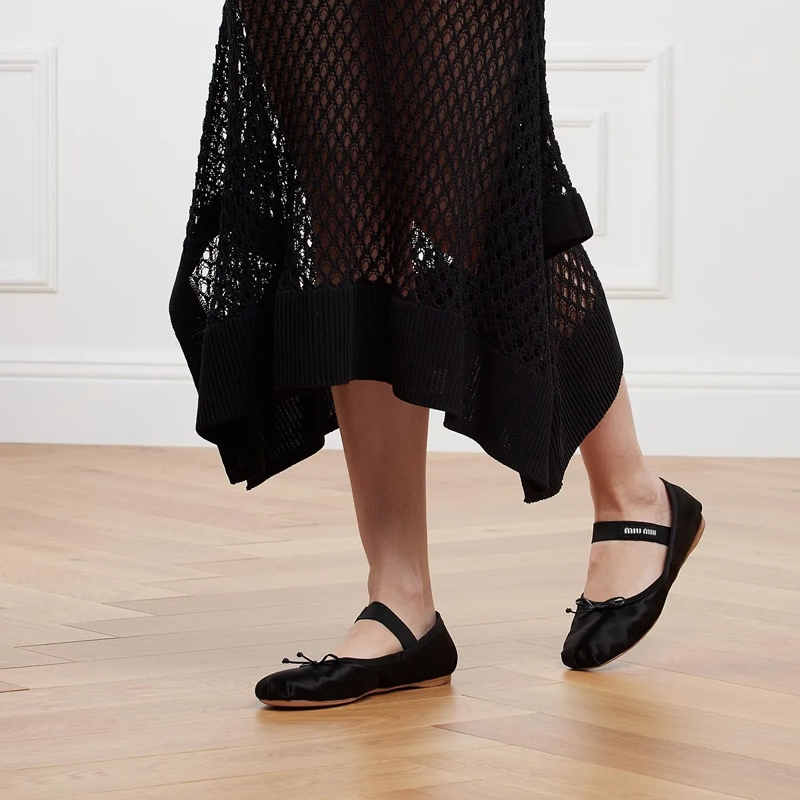 Miu Miu Ballerinas Satin Ballet Flats Black(Image 2)