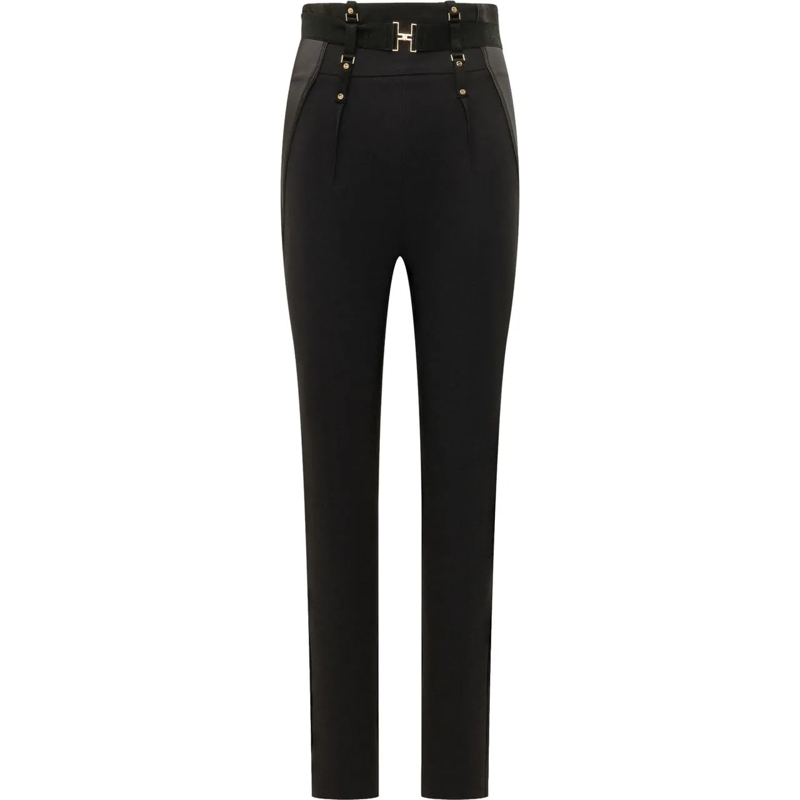 Elisabetta Franchi Hose Pantalone a Vita Alta con Cintura e Dettagli Metal schwarz