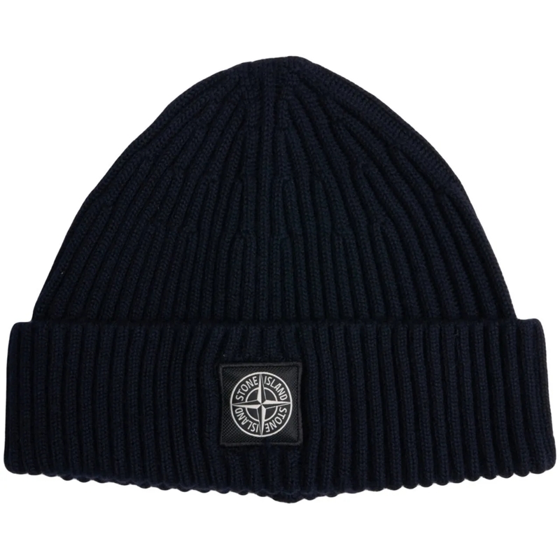 Stone Island Hut Knit beanie with logopatch blau