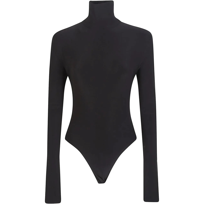 Norma Kamali T-Shirt Long Sleeve Turtle Neck Open Back Bodysuit Black schwarz