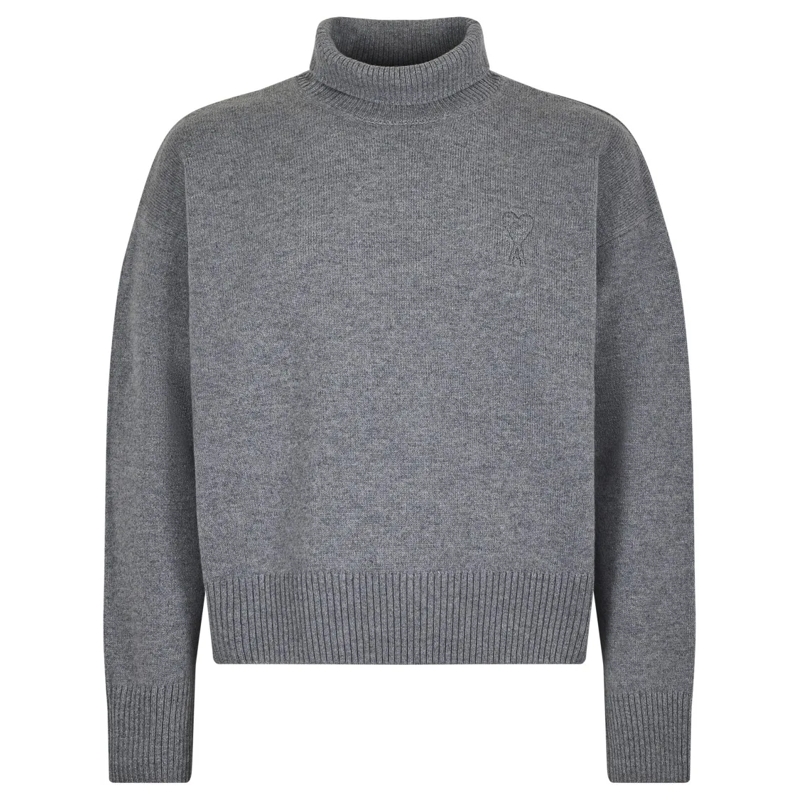 AMI Paris Pull High-Neck Grey Knit Sweater Grey