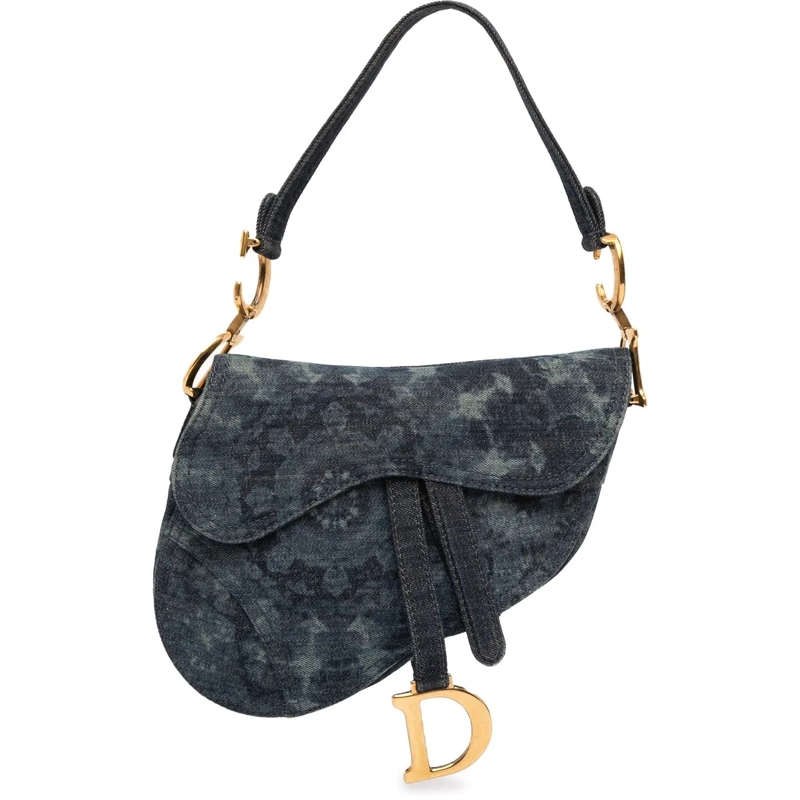 Christian Dior Schultertasche Denim Tie Dye Saddle Bag blau