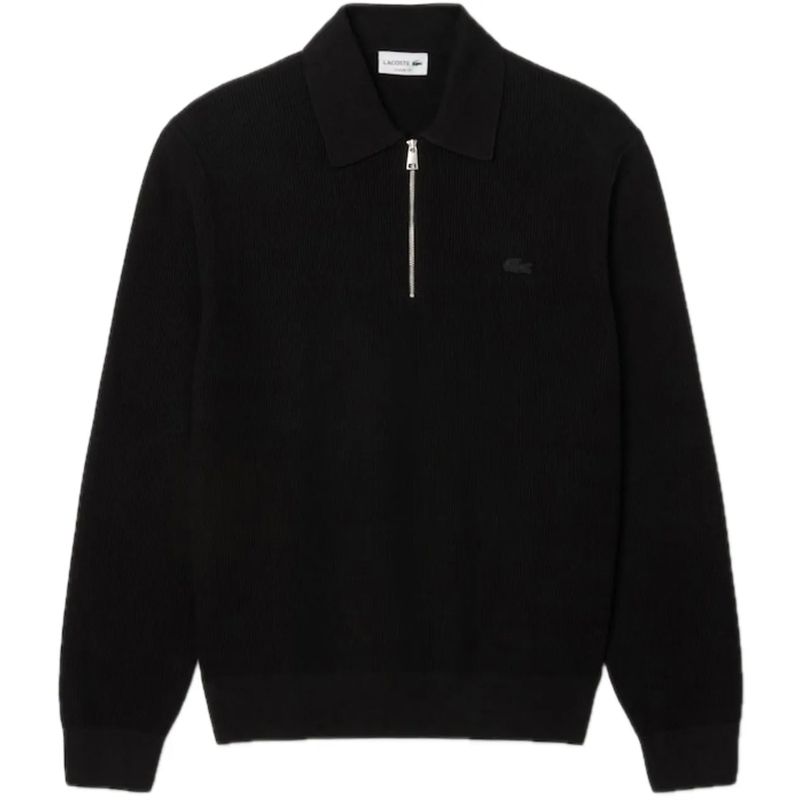 Lacoste  Cotton & Wool Blend Half-Zip Polo schwarz