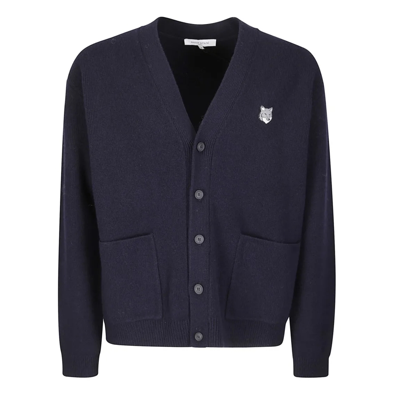 Maison Kitsune Vest Fox Head Milano Lambswool Cardigan Blue