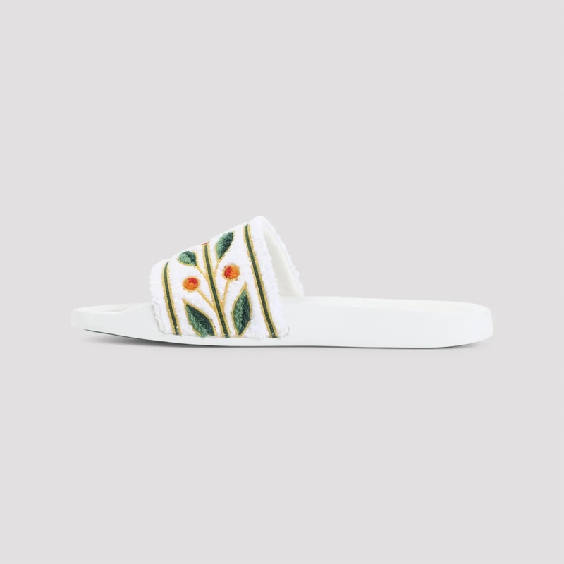 Casablanca Loafer Embroidered Floral Pattern Sandals White