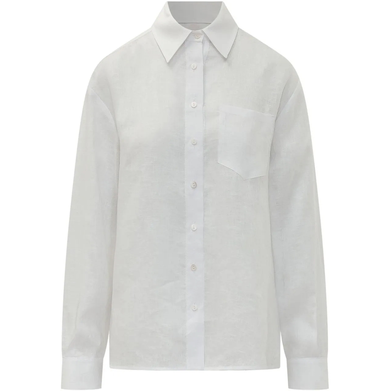 SUNDEK Bluse Camicia con Colletto e Tasca Applicata weiß